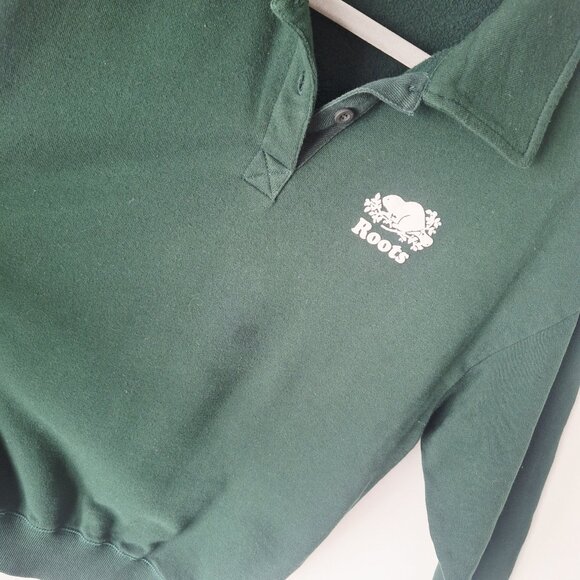 ROOTS Organic Original 1/4 Button Collar Sweatshirt - Varsity Green - Picture 7 of 8